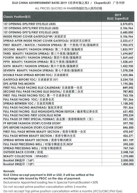 世界时装之苑ELLE杂志广告投放电话15821083091