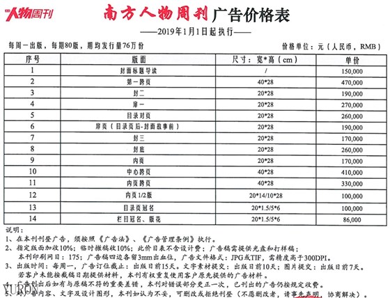 南方人物周刊杂志广告投放电话15821083091