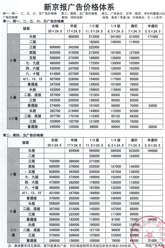 新京报广告刊登价格