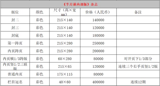 半月谈内部版广告价格