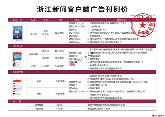 浙江新闻客户端广告价格