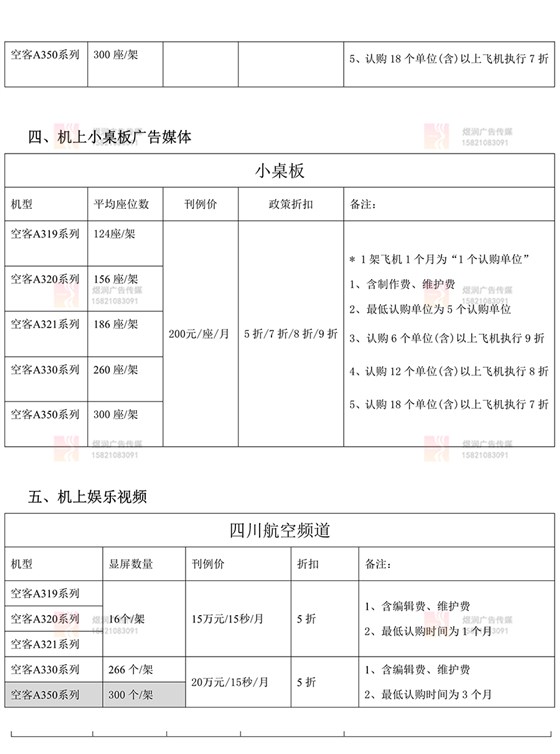 四川航空广告价格