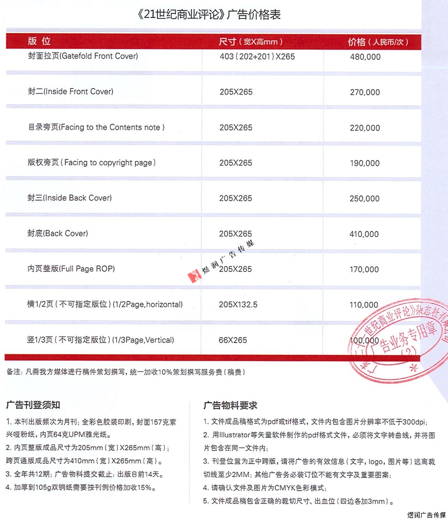 21世纪商业评论杂志广告价格 21世纪商业评论杂志广告价格