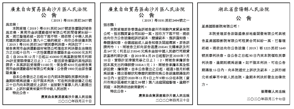 香港大公报法院公告
