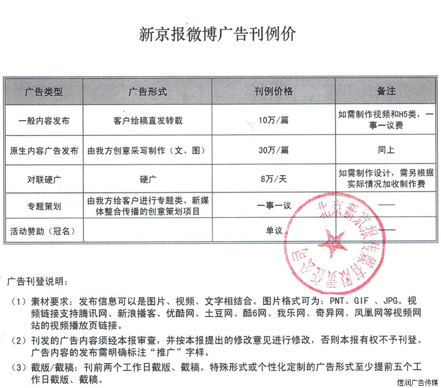 新京报微博广告价格