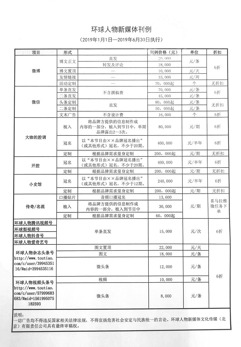 环球人物2019新媒体价格