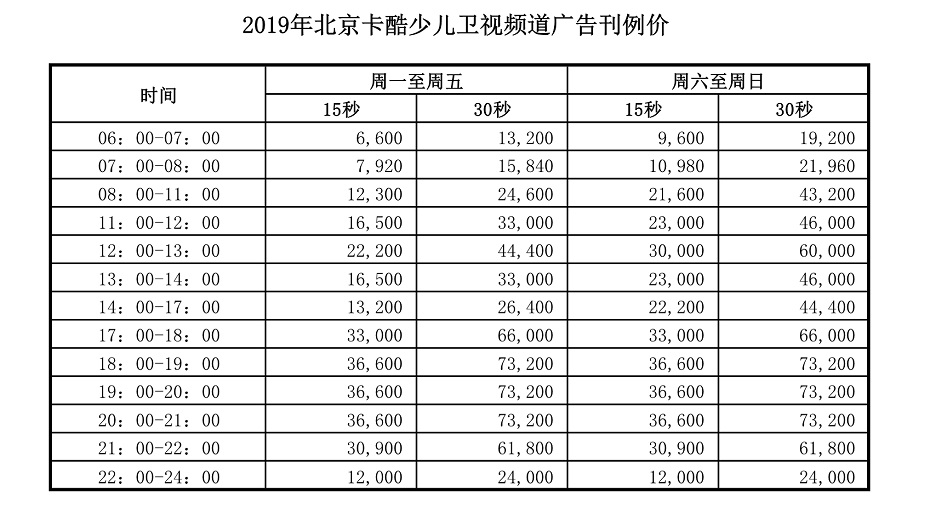 2015年北京卡酷少儿卫视广告刊例价格_1