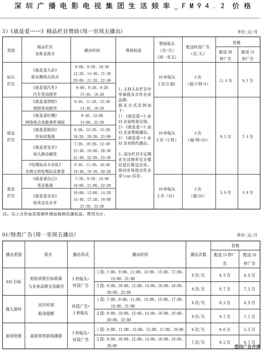 生活频率生活942广告价格