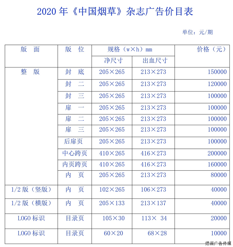 中国烟草广告价格