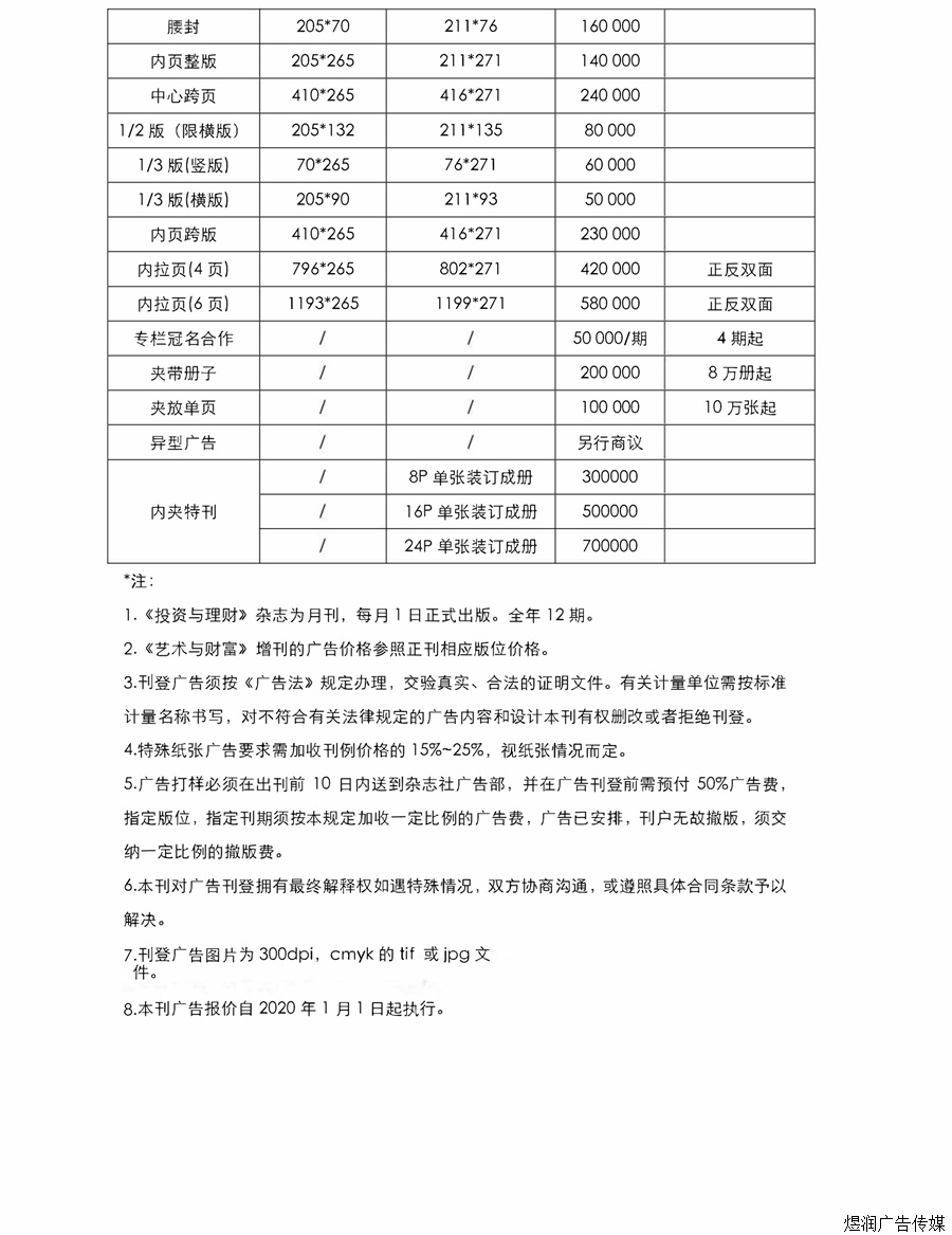 投资与理财杂志广告价格