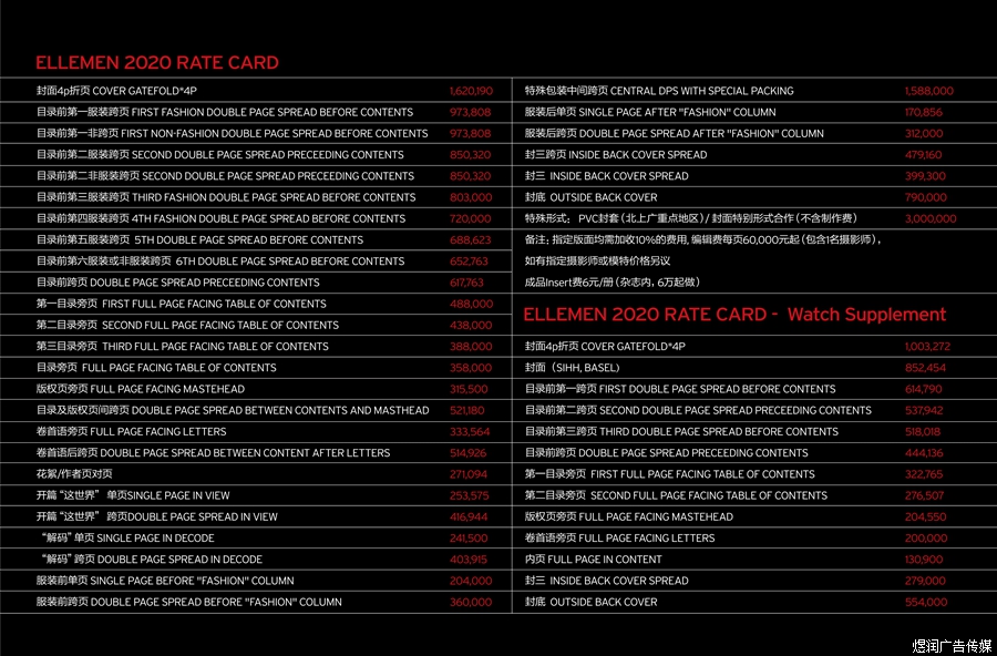 ELLEMEN睿士杂志广告价格