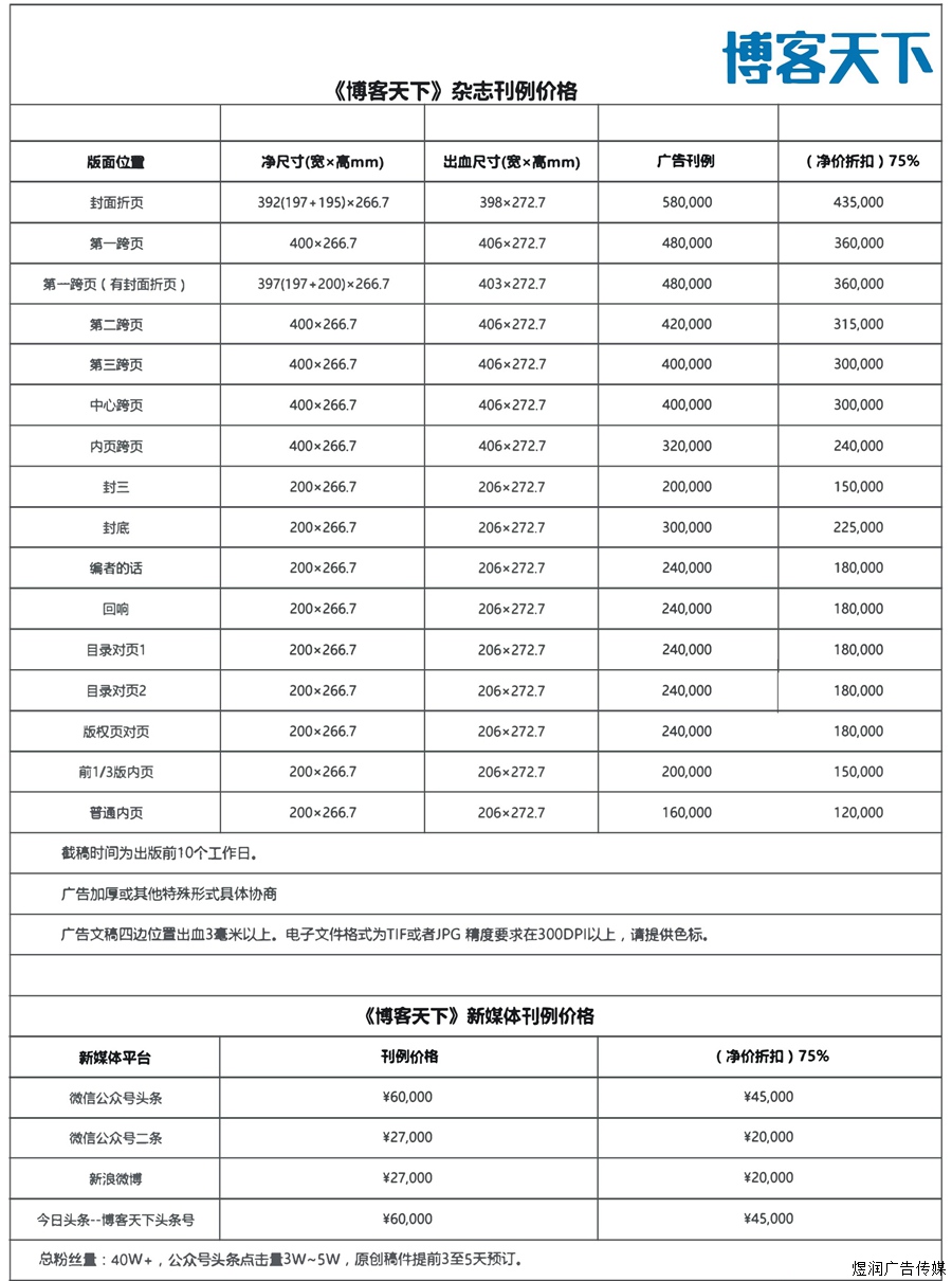 博客天下杂志广告价格