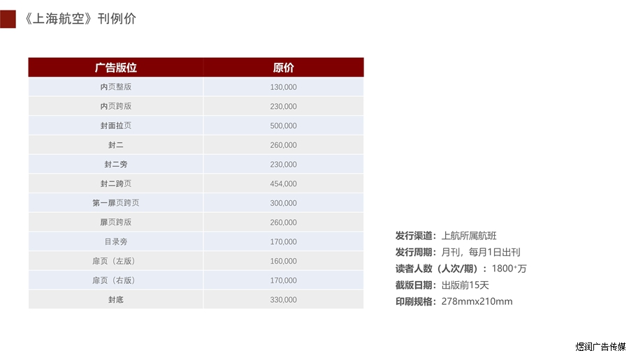 上海航空杂志广告价格