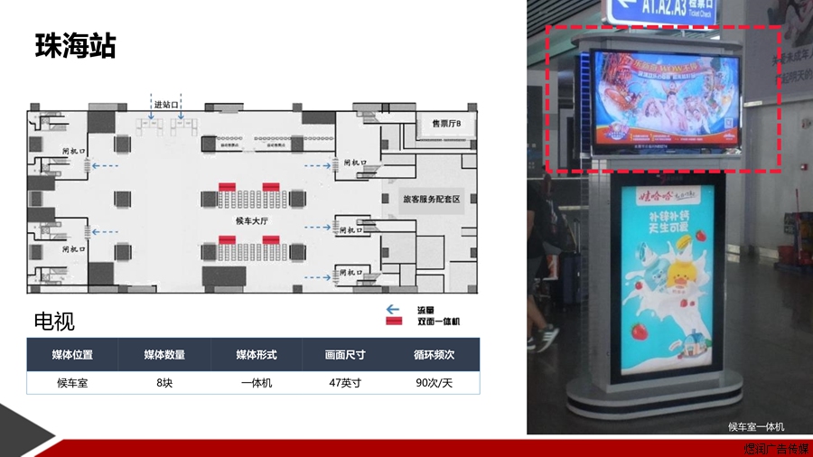 珠海火车站候车厅LED屏广告