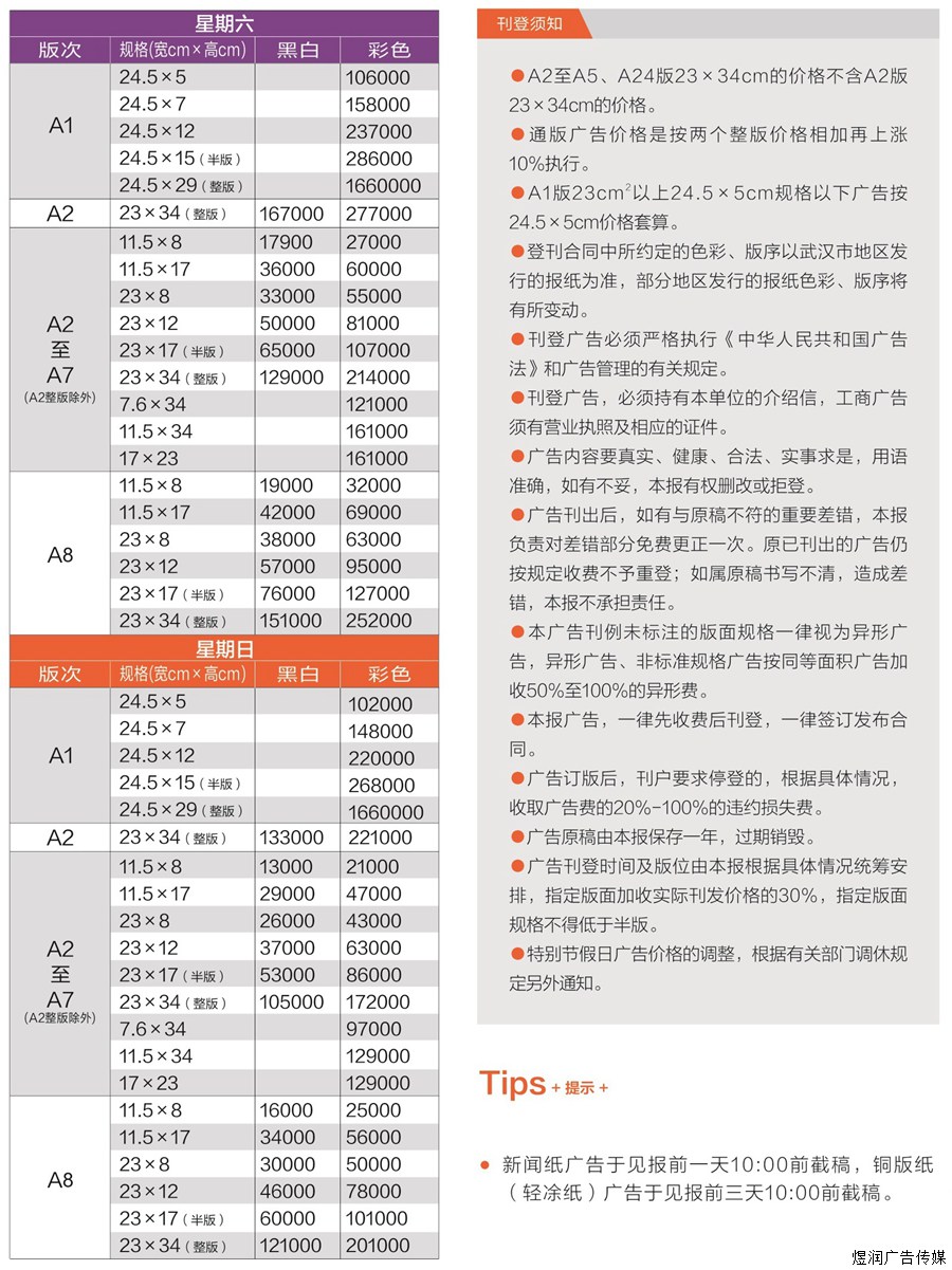 楚天都市报登报价格