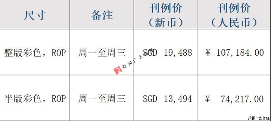 新加坡联合早报广告价格